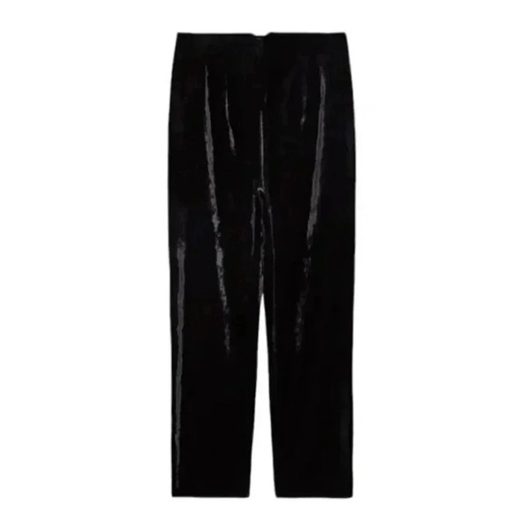 Zara Crushed Velvet Pants High Waist Black  Super Soft Size Medium - Picture 1 of 12